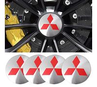 4 Pièces Autocollants Cache Moyeu pour Mitsubishi Triton V Club Cab Chassis 2019-2023 56MM, Cache-moyeux Autocollants Jante Centre D'emblème avec Voiture Logo Cache Moyeux,Silver Red