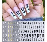 4 pièces Autocollants d'art pour ongles numériques 3D, argent, or, noir, blanc, design de symboles de lettres gothiques rétro. Autocollants pour nail art DIY, décoration d'ongles coulissante, fournitu