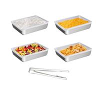4 Pièces Bac de Cuisson en Inox,25*20*5cm Plat Rectangulaire en Acier Inoxydable,Plateau Inox Plat Inox Rectangulaire,Avec pince alimentaire,convient pour le poisson,la viande,les légumes,le pain,etc