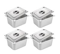 Gastronorm Lot de 4 bols à panure en acier inoxydable avec couvercle, voie à paner rectangulaire, récipient GN pour la cuisine, empilables, récipients à panure, récipients GN 1/6, 17,5 x 16,5 x 10 cm