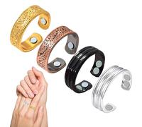 4 Pièces Bague Anti Ronflement Bague Magnétique Contribue À Soulager L'anxiété Stress Régule L'humeur Taille Ajustable Unisexe Convient Au Quotidien Rendez-Vous Travail(Noir Argent Or Cuivre)