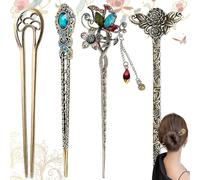 4 Pièces Baguette Cheveux Femme, Vintage Cheveux Bâton, Bâtons de Cheveux Chinois, pour les Célébrations D'anniversaire et les Représentations Théâtrales de Décoration Capillaire