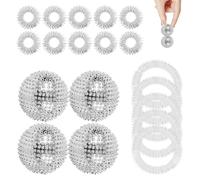 4 Pièces Balle de Massage Kit avec 10 Bagues Massage & 5 Bracelets Massage, Balles de Massage Magnétique, Boule de Massage pour Soulager Stress(Argent)