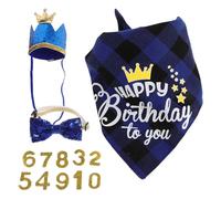 4 Pièces Bandana D’Anniversaire pour Chien Écharpe Triangulaire | Polyester Léger, Ajustement Réglable, Doux pour Peau Sensible, avec Couronne, Noeud Ajustable, Usage Extérieur