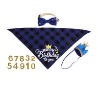 4 Pièces Bandana d'anniversaire, Écharpe Triangulaire Bleue | Polyester Doux, Fermeture Réglable, pour Petits Chiens et Chats, Photos de Famille, Fêtes à Thème