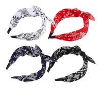 4 Pièces Bandeau Bandana Rétro pour Femmes, Large, Noué, en Tissu | Confort Élastique, Taille, Port Toute la Journée, Lot de Quatre Couleurs