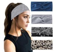 4 Pièces Bandeau Cheveux Femme Large, Serre Tete Femme Élastique, Bandeaux Mode pour Femmes, Bandeau Large Cheveux Femme, pour Headband Cheveux Femme Yoga Sport (gris clair, bleu, noir, marron clair)