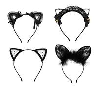 4 Pièces Bandeau d’Oreilles de Chat Bandeau de Cheveux en Dentelle Noire, Mignon Dentelle Bandeau, Bandeau d'Oreille de Chat, pour Cheveux Oreilles de Renard Anime Cosplay