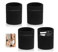 4 Pièces Bandeau Poignet avec Poche Zippée, Anti-Transpiration de Sport, Bracelets Pratiques pour Absorber la Transpiration, Serre-Poignets pour Hommes et Femmes, Bande Poignet Musculation, Noir