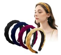 4 Pièces Bandeau Tressé en Velours pour Femme, Serre-TêTe Tressé éPais Rembourré, Serre TêTes Elégant Vintage pour Fille Bandeaux de Cheveux Tressé Épais Rembourré pour Femmes et Filles