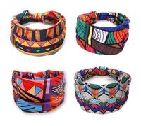 4 Pièces Bandeaux Africains Bandeau de Yoga Extensible Large Noué Bande de Cheveux Africaine de Cheveux Headband Bohème