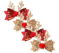 4 Pièces Barrette Bois de Cerf de Noël pour Filles, Pailletée | Tissu et Métal, Style Mignon et Joyeux, pour Fête de Noël, Maintien Confortable, Ne Tombe Pas Facilement