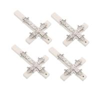 4 Pièces Barrettes Blanches en Croix en Bois et Métal | Finition Blanche Polie, Grain Visible, Rivets Décoratifs, Tenue Légère et Confortable au Quotidien