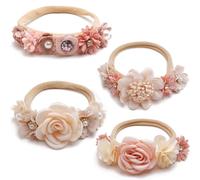 4 Pièces Bébé Fille Nylon Bandeaux Fleur Élastique Bande De Cheveux Arcs Cheveux Accessoires pour Nouveau-Né Nourrisson Tout-petit