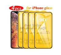 (4 pièces Blanc iPhone xS) iPhone 14 13 15 Pro Max Protecteur d'écran en verre 4 pièces 12 11 9D Full Glue Trempé