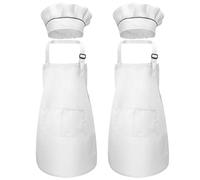 4 Pièces Blanc Tablier Enfant et Chapeau de Chef, Ajustable Tablier de Chef avec 2 Poches pour Filles Garçons, Bambin Tabliers de Cuisine Jardin pour Cuisson Peinture l'artisanat (7-13 Ans)