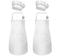 4 Pièces Blanc Tablier Enfant et Chapeau de Chef Set, Bambin Tabliers avec Poches pour Garçons Filles, Tablier de Cuisine Jardin, Tabliers de Chef Cuisson Pour Peinture L'artisanat (M pour 3-6 Ans)