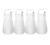 4 Pièces Blanc Tablier Enfant Set, Ajustable Tablier de Chef avec 2 Poches pour Filles Garçons, Bambin Tabliers de Cuisine de Jardin, Tabliers en Coton pour Cuisson Peinture l'artisanat (7-13 Ans)