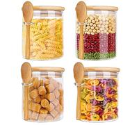 4 Pièces Bocaux en Verre 540ml Avec Couvercle et Cuillère - Pot de Conservation Hermétique Pour Épices, Spaghetti, Café, Céréales