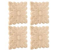 4 pièces Bois Applique, Moulure Decorative Bois,Belle Fleur Motif Cadre Non Peint Bois Sculpté Applique Meubles Décoration Jardin Porte Accessoires