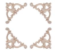 4 Pièces Bois Sculpté Appliqué Sculpture non Peint Sculpture sur Bois Sculpté Decal Coin Onlay Appliqué pour Meubles Armoire Fenêtre Porte Décor (Style 2)