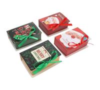 4 Pièces Boîte à Bonbons en Carton, Forme Livre, Rouge Vert | Coffret Présent Réutilisable, Motifs Festifs Imprimés, pour Chocolats, Échanges au Bureau et Célébrations