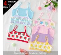 4 pièces Boîte aveugle aléatoire Sous-vêtements pour filles tout-petits, série de combinaisons d'impressions de fruits fraise citron, et impression de chat mignon, combinaisons de couleurs multiples, 