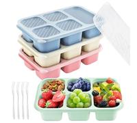 4 Pièces Boite Repas Emboitable, Lunch Box Enfant Bento Box Bento Lunch Box avec Compartiments, Réutilisables Lunchbox avec fourches pour le Travail, Schook, Voyage, Pique-nique (5 Compartiments)