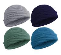 4 Pièces Bonnet de Trawler Watch Cap Chapeau de Crâne à Revers Bonnet de Pêcheur Unisexe (Bleu Lac, Gris Vert, Bleu Marine, Gris)