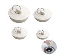 4 Pièces Bouchon de Vidange, Universels Bouchon Bain Caoutchouc, Blanc Bouchons d'Évier en Caoutchouc avec Anneau de Suspension, pour Cuisine, Salle de Baine(4 Tailles)