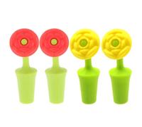 4 Pièces Bouchon de Vin en Silicone Fleur Rose, Rouge et Jaune | Club et Fête, Facile à Nettoyer, Compatible Lave-vaisselle, Prolonge L’ouverture des Bouteilles