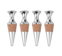 4 Pièces Bouchon de Vin Rouge en Métal Argenté, Plat | Joint en Liège et Silicone, Design Créatif, pour Réunions et Banquets, Conserve la Fraîcheur du Vin