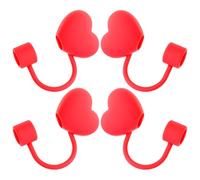 4 Pièces Bouchons de Paille de Cœur Rouge, PVC Décoratif | Protège-embouts pour Pailles en Papier, Usage Mariage et Cocktail, Style Simple, Surface Lisse