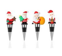 4 Pièces Bouchons de Vin Noël Réutilisable, Père Noël Bouchons de Champagne Rouge, Universel Bouchon Conique pour Boissons Vin Rouge Champagne Bière, Accessoire Vin Cadeau de Noël
