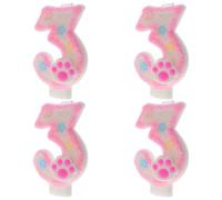 4 Pièces Bougie D’anniversaire Numéro 3 Rose Pailletée pour Gâteaux et | Décoration à Thème Animal, Cire, Usage Simple, pour Fêtes Chaton et Célébrations Festives