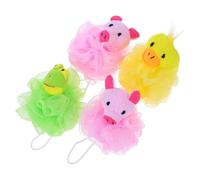 4 Pièces Boule de Bain de Dessin Animé Animale en PE | Fleur de Bain Colorée, Sangle Courte Incluse, Forme Animale, Usage Style Aléatoire