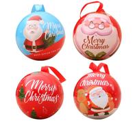 4 Pièces Boule de Noël Ronde Corde à Suspendre | Boîte Décorative Réutilisable pour Menthes et Petits Présents, Surface Lisse Brillante, Motif Coloré, Fêtes, Commerce
