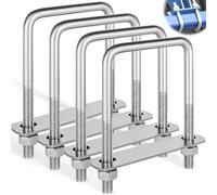 4 Pièces Boulons Forme U avec Écrous & Tôle, Vis Étrier Carré 70 x 110mm, U-Bolts Acier Inoxydable M8, Accessoires Connexion avec Plaque Cadre, Bride Serrage Fileté pour Tube, Coffre Toit Fixation