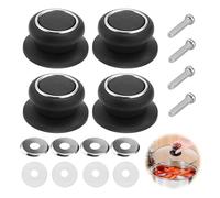 4 Pièces Bouton de Couvercle Casserole Universelle, Poignée de Couvercle en Bakélite Noir Anti-brûlure, Accessoire Remplacement pour Poêle Marmite Verre, Facile à Installer et Nettoyer, Prise Sûre
