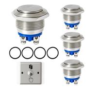 4 pièces Bouton-poussoir momentané 19 mm 12 V 5 A AC/DC 220 V tête plate IP65 étanche inox métal, 3 bornes à vis, sonnette, voitures, bateaux, appareils ménagers, industrie