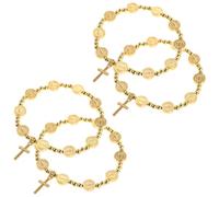 4 pièces Bracelet Catholique en Alliage à Perles Rondes Or classique | Structure Solide et Tressée Empêchant la Perte de Perles, pour Poignets Adultes et Prières Quotidiennes