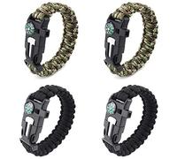 4 Pièces Bracelet de Survie Réglable, Bracelets D'extérieur 5 en 1 avec Allume-feu en Silex/Grattoir/Boussole/Sifflet et Boucle de Cordon de Parachute,Randonnée, Camping ou Activités de Plein Air