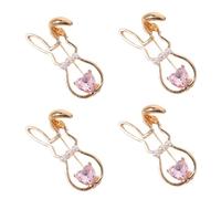 4 Pièces Broche Lapin Cœur Rose, Alliage et Perle | Fixation Sûre, Pose D’une Main, Motif Net, pour Veste et Maille, Bureau ou Salle de Classe