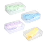 4 Pièces Brosse à Dent en Silicone pour Chien et Chat, 360º avec Picots, Réutilisable et Entièrement Enveloppée, Avec Boîte, Soins Dentaires et Respiration Fraîche, Bleu, Vert, Jaune, Violet