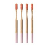 4 Pièces Brosse à Dents en Bambou, Prise Ergonomique Confortable | Bois et Bambou, Adaptée à Gencive Appareils, Emballage Kraft, Rose Couleur Aléatoire
