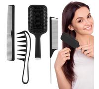 4 Pièces Brosse Cheveux, Brosse Demelante Cheveux Noir, Brosse à Friser Peigne à Manche Peigne à Dents Larges, Hair Brush pour Cheveux Secs et Mouillés