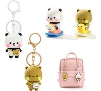 4 Pièces Bubu Dudu Porte Clé Set - Bubu et Dudu Porte-Clés avec Décoration Voiture, Figurine Tableau de Bord, Pendentif Sac Kawaii, Porte Clé Mignon pour Clés, Sac à Dos et Bureau