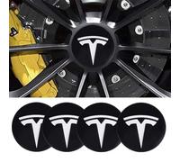 4 Pièces Cache-moyeux pour Tesla Roadster Model S X 3 Y 56mm, Autocollants avec Logo Cache Moyeu Voiture Auto Capuchons de Centre Centre Roue Badge,Black