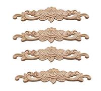 4 Pièces Cadre Bois Sculpté Applique, Rose Bois Sculpté Applique, Meubles, Fleur, pour Porte Meubles Cabinet Mural Armoire Décor Maison