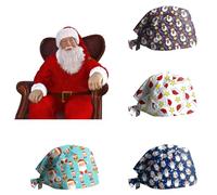 4 Pièces Calot Chirurgien Femme avec Bouton Bandeau Réglable Casquettes De Travail Turban en Coton Bonnet Imprimé De Noël Chapeaux Unisexes